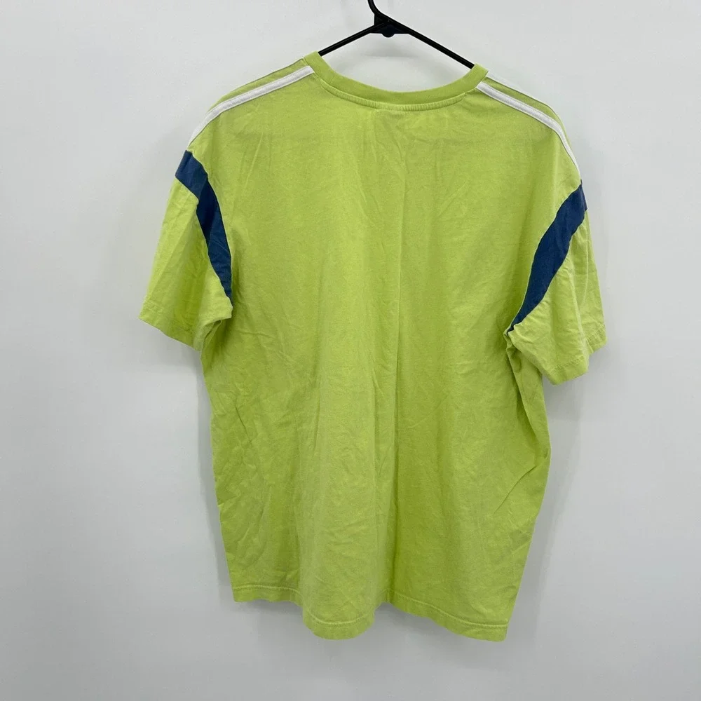 Adidas‎ Short Sleeve Embroidered Logo T-Shirt XL Lime Green Navy Blue Sporty Y2K